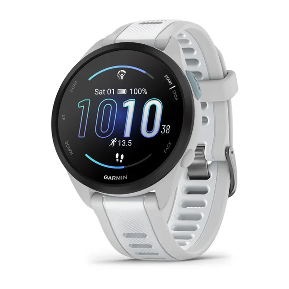 Спортен часовник Garmin Forerunner 165 с кръгъл AMOLED дисплей и мека каишка