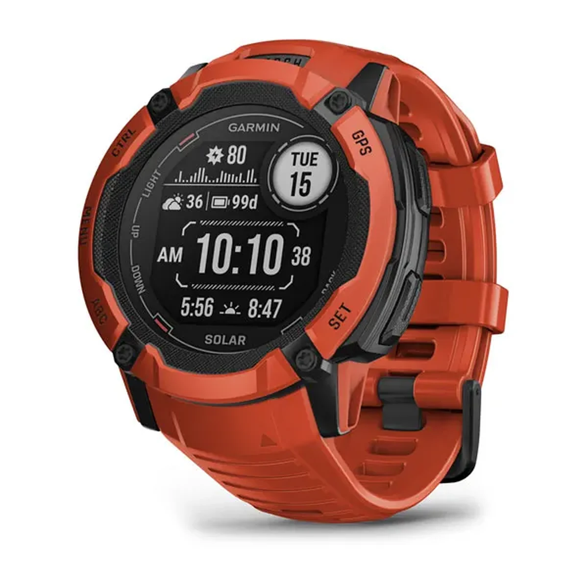 Спортен часовник Garmin Instinct 2X Solar с монохромен дисплей и черна силиконова каишка